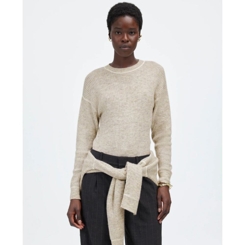 Madewell Ribbed Alpaca-Blend Crewneck Sweater Sz 2XS Heather Stone Drop Shoulder